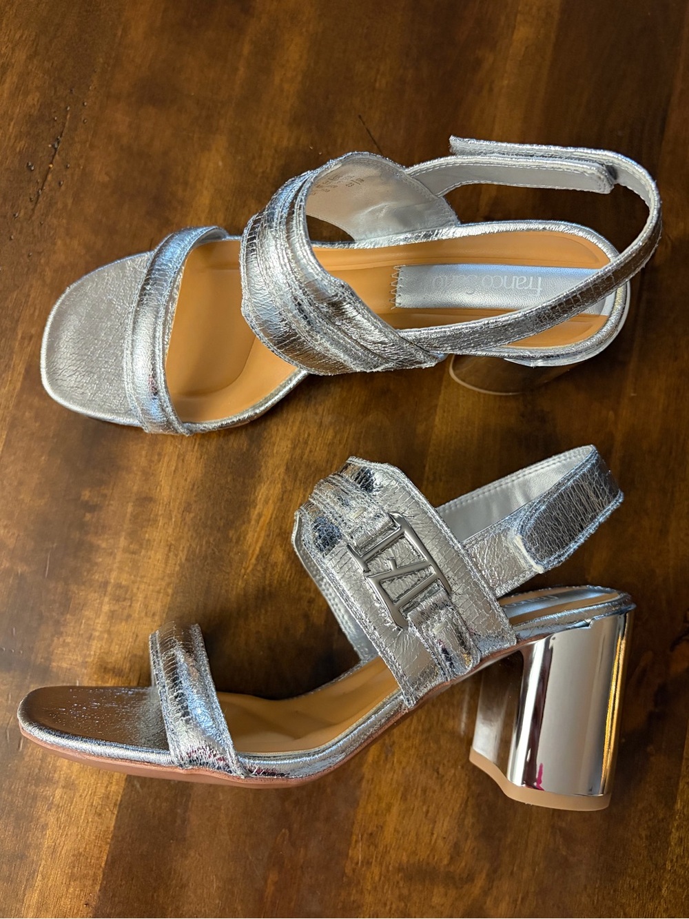 Franco Sarto Silver Metallic Block Heel Sandals Adjustable Brand New Size 6